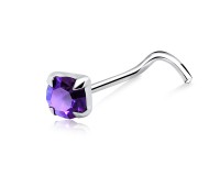 Round CZ Prong Set Silver Curved Nose Stud NSKB-112-3